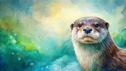 Charming watercolor otter strikes a playful pose, ready to bring joy. Ideal for personalization with your own text. Perfect for cards, gifts, or decorations!