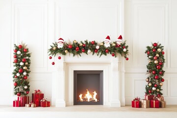 Cozy Christmas interior with a decorated tree, glowing fireplace, and festive ornaments creating a warm, inviting atmosphere.