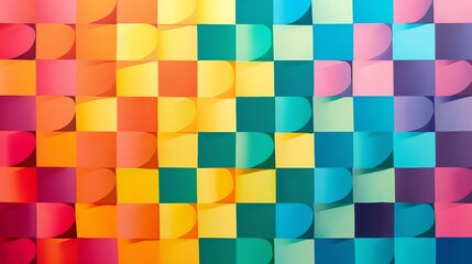 A colorful checkered pattern created with squares of paper.