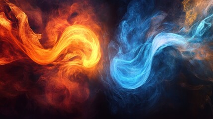Abstract Swirling Smoke in Vivid Red and Blue Hues