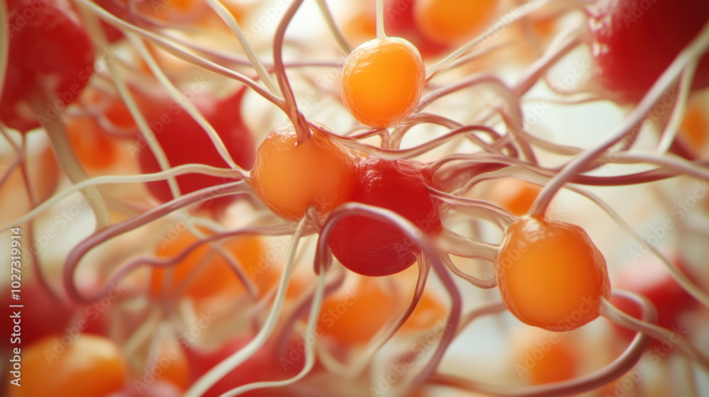 Aufkleber abstract biological structure with red and orange cells.