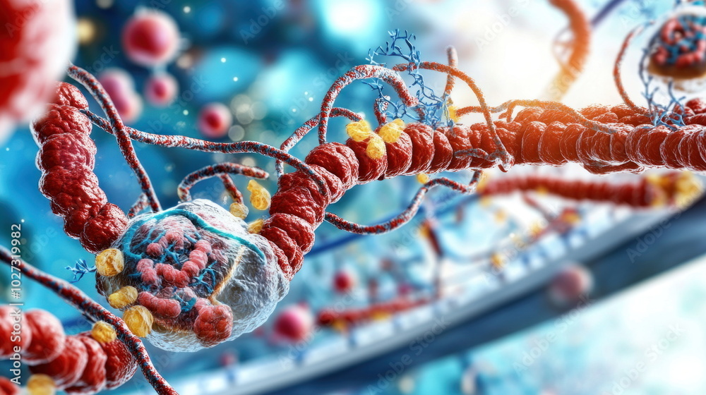 Poster 3d illustration of cell structure with dna.