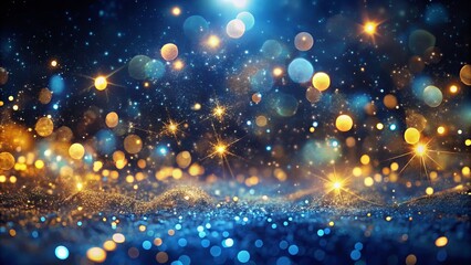 Delicate blue and golden particles swirl through the night, creating a magical, festive sky that enchants and inspires wonder in all who gaze upon it.