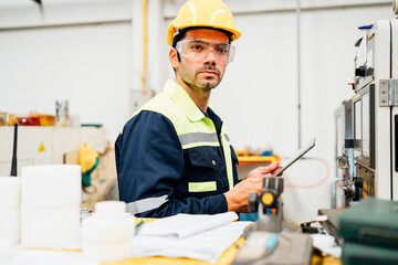 Professional Engineering of modern factory checking  to automatic machinery. Engineering with...