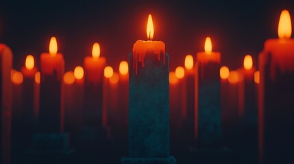 Burning Candles in the Dark   Close Up of Wax and Flame