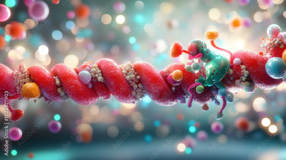 Aufkleber abstract dna structure with colorful spheres.