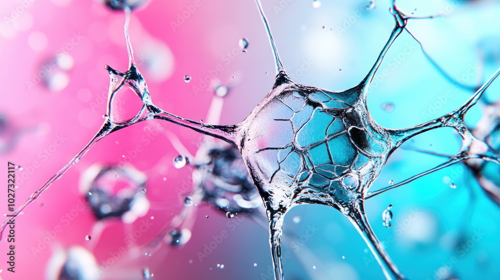 Poster abstract neural network with pink and blue background.