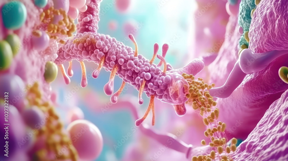 Poster microscopic abstract with colorful cells.