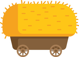 This minimalist vector illustration features a wooden cart carrying a bale of hay, set against a clean white background