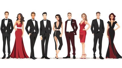 Obraz premium A group of cartoon men and women in formal wear.