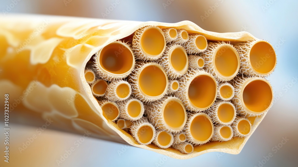 Aufkleber close-up of a yellow sponge with a complex structure.