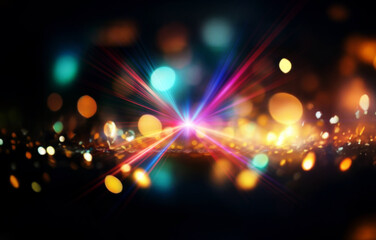 Abstract design with bright colorful rays emanating outward from a central white point on a black background.