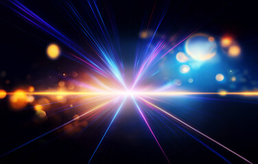 Obraz premium Abstract design with colorful glowing lines radiating from a central point against a black background.