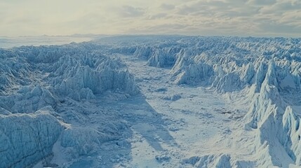 Fototapeta premium Vast Frozen Landscape: An Icy Wonderland of Majestic Glaciers and Towering Snow-Capped Peaks
