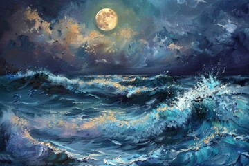 Obraz premium A large moon is reflected in the ocean, generative ai image