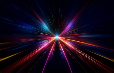 Abstract background with vibrant streaks of light radiating outward from a central point on a dark background.