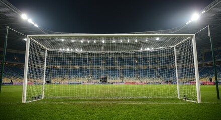 Fototapeta premium Soccer Goal on a Green Field with Lights