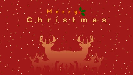 Cartoon Santa and Deer Illustration on Bright Red Christmas Background with Stars