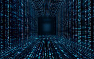 A black background with blue vertical lines of binary code, representing the matrix in The Matrix movie.