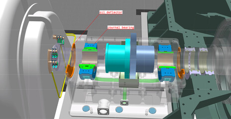 journal bearing steam turbine 3D illustration