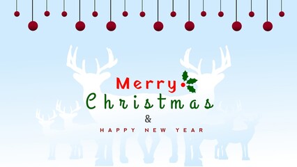 Merry Christmas and happy new year poster with Santa Claus and reindeer illustration on snow background.