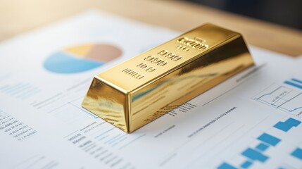 A gold bar lying on top of financial documents and charts, representing a strategic investment in precious metals as part of a diversified portfolio.