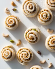 Fototapeta premium Cashew and Pistachio Rolls - Classic Sweet Treat for Celebrations.