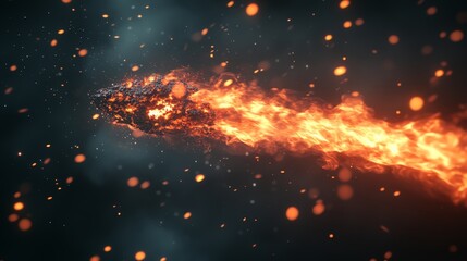 Fiery Comet or Asteroid Streaking Through the Night Sky