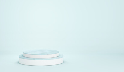 Podium cosmetic business Product display stand production light blue color  background  3d rendering