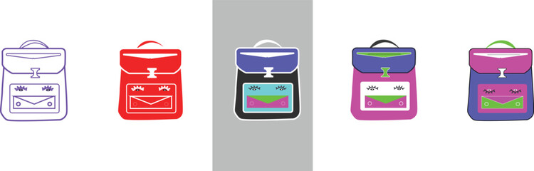 simple modern school, bag icon, kids study schoolbag.