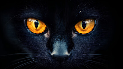 black cat yellow eyes peering from the darkness
