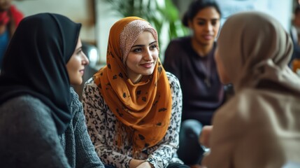 Obraz premium A multicultural group from Saudi Arabia, Fiji, and Angola participating in a digital detox event, disconnecting from technology to focus on mental well-being