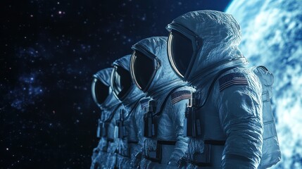 Fototapeta premium A multicultural team of astronauts from Asia, Africa, and Latin America preparing for a mission to explore the cosmos