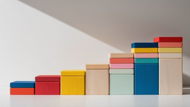 Colorful Wooden Blocks Arranged in Descending Order.