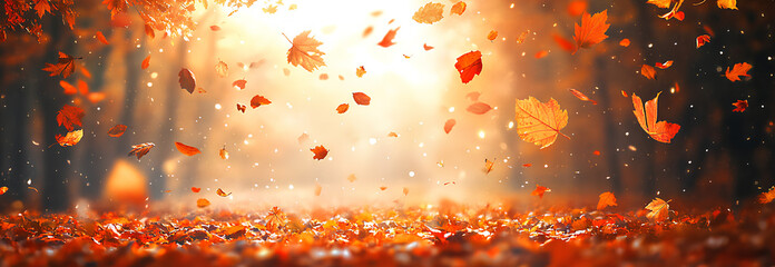 Fallende bunte Bl&auml;tter im Wald - Hintergrund Konzept Goldener Herbst
