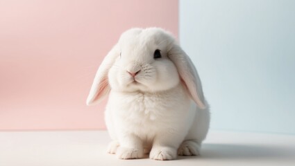 Cute Bunny on a Pink and Blue Background.
