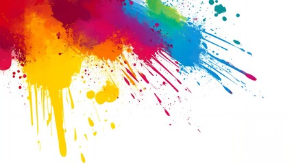 Abstract colorful paint splashes in red, orange, yellow, green, and blue on a white background. Vibrant and dynamic digital illustration. Art and creativity concept. Design for banner, wallpaper, post