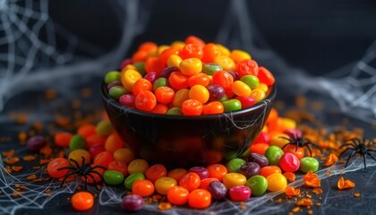 Naklejka premium A bowl of colorful Halloween candy