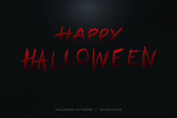 Fototapeta premium Horror happy Halloween text lettering in red color on dark black blackground, vector design