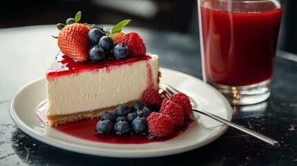 Delicious Cheesecake Topped with Fresh Berries and Sweet Sauce