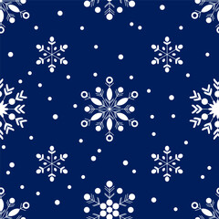 Hand drawn vector snowflakes. Seamless repeating pattern for design for New Year and Christmas. White snowflakes on a dark blue background.