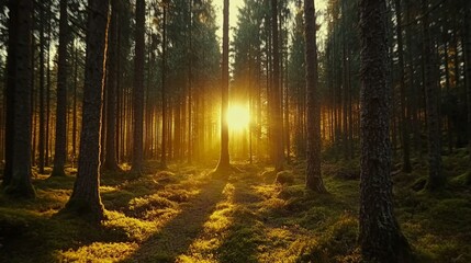 Obraz premium Enchanting Forest Sunlight - A Serene Nature Landscape