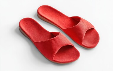Bright red bathroom slippers for women, set against a clean white background, minimalistic footwear concept
