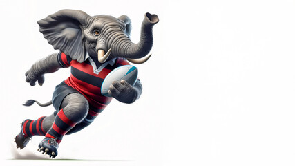 Fototapeta premium Elephant wearing a red & black jersey playing Rugby