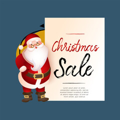 Christmas Sale banner design with Santa Claus and sample text. Lettering with cartoon Santa Claus with sample text. Can be used for sales, discounts, shops