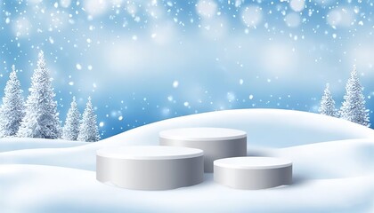 Podium in a minimal winter landscape with soft snow drifts. Transparent background with subtle 3D snow effects for a clean and simple product display. Made with Generative AI Technology