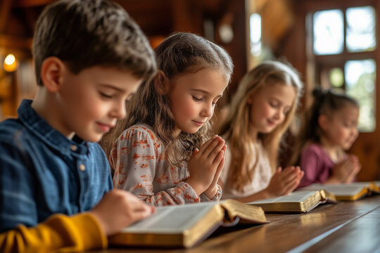 Young Christian child studying the scriptures.