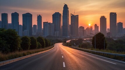 Fototapeta premium empty asphalt road and modern city skyline