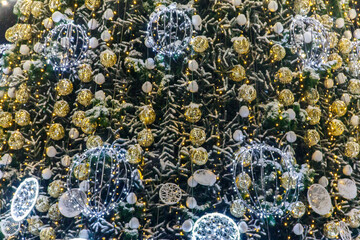 Detail of decorated christmas tree with xmas lights