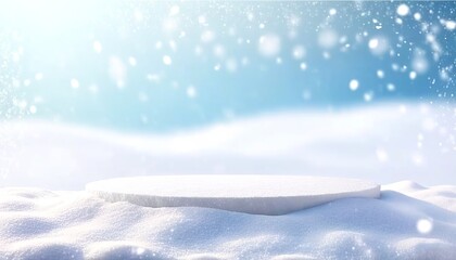 Snowy podium in an empty winter wonderland. perfect for Christmas decorations, product presentations, and advertisements. Made with Generative AI Technology